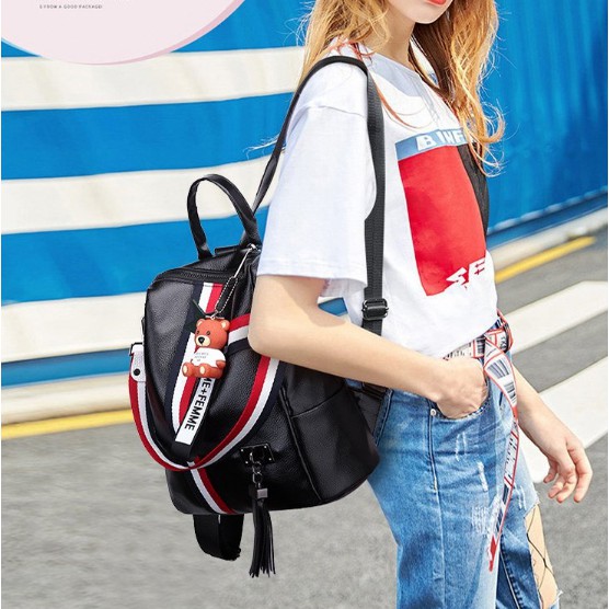 Ba lô , Túi Đeo Vai  BL68 ( Đen ) - TẶNG móc treo gấu