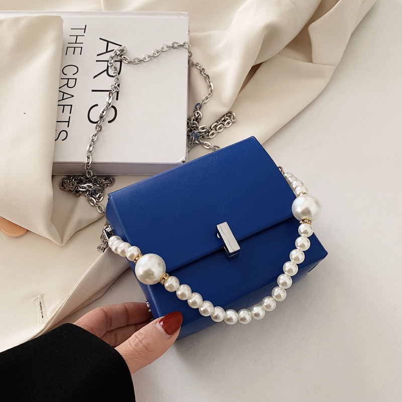 Túi Xách Đeo Vai Hình Vuông Nhỏ Cầm Tay Đính Ngọc Trai Đơn Giản Cho Nữ