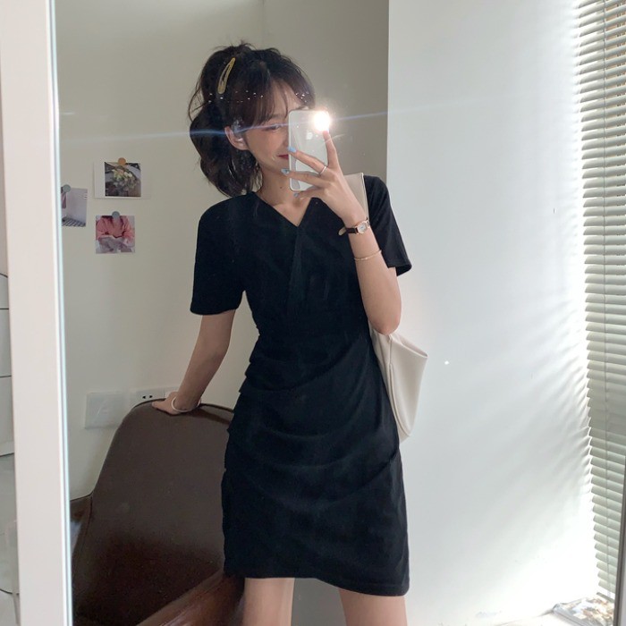Xiaozhainv Đầm Ngắn Tay Cổ Chữ V Xinh Xắn Theo Phong Cách Hàn Quốc Cho Nữ | BigBuy360 - bigbuy360.vn