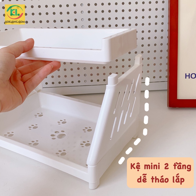 Kệ giá mini 2 tầng chân mèo để bàn cute đựng sách vở, decor văn phòng phẩm K38 tiện ích
