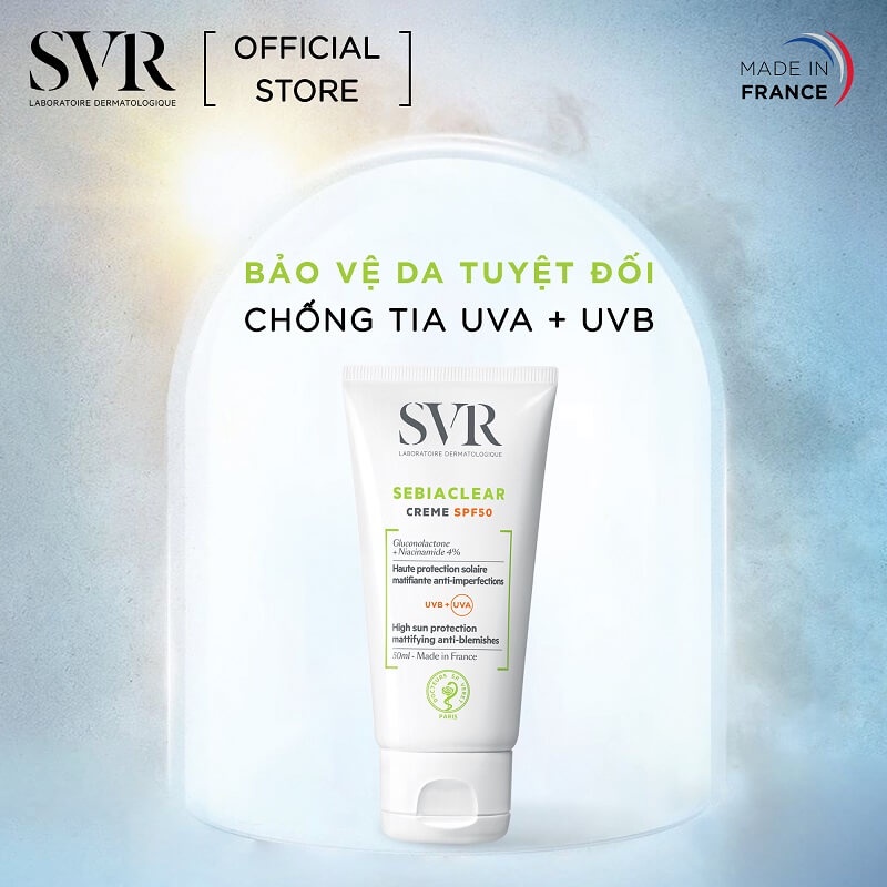 [TEM VIỆT NỮ] SVR Sebiaclear Creme SPF50 50mL - Kem Chống Nắng Giảm Mụn Không Nhờn Rít.