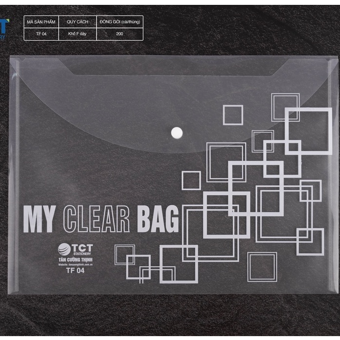Túi my clear bag, túi đựng tài liệu khổ F có khuy loại to siêu dày TCT020 cao cấp - 20 chiếc/ túi