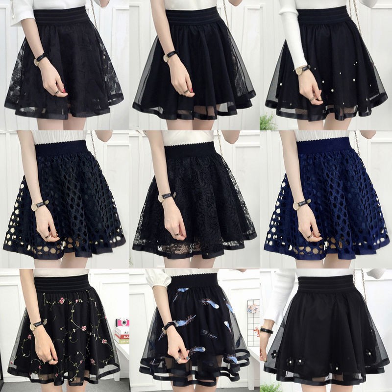 2021 new girls skirt Korean fashion trend high waist all-match a-line tutu mesh lace pleated half-length