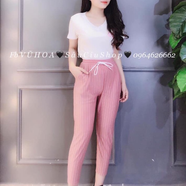 Bộ quần kẻ áo cổ tim sẵn hàng tại shop Sỉ 70k/bộ
