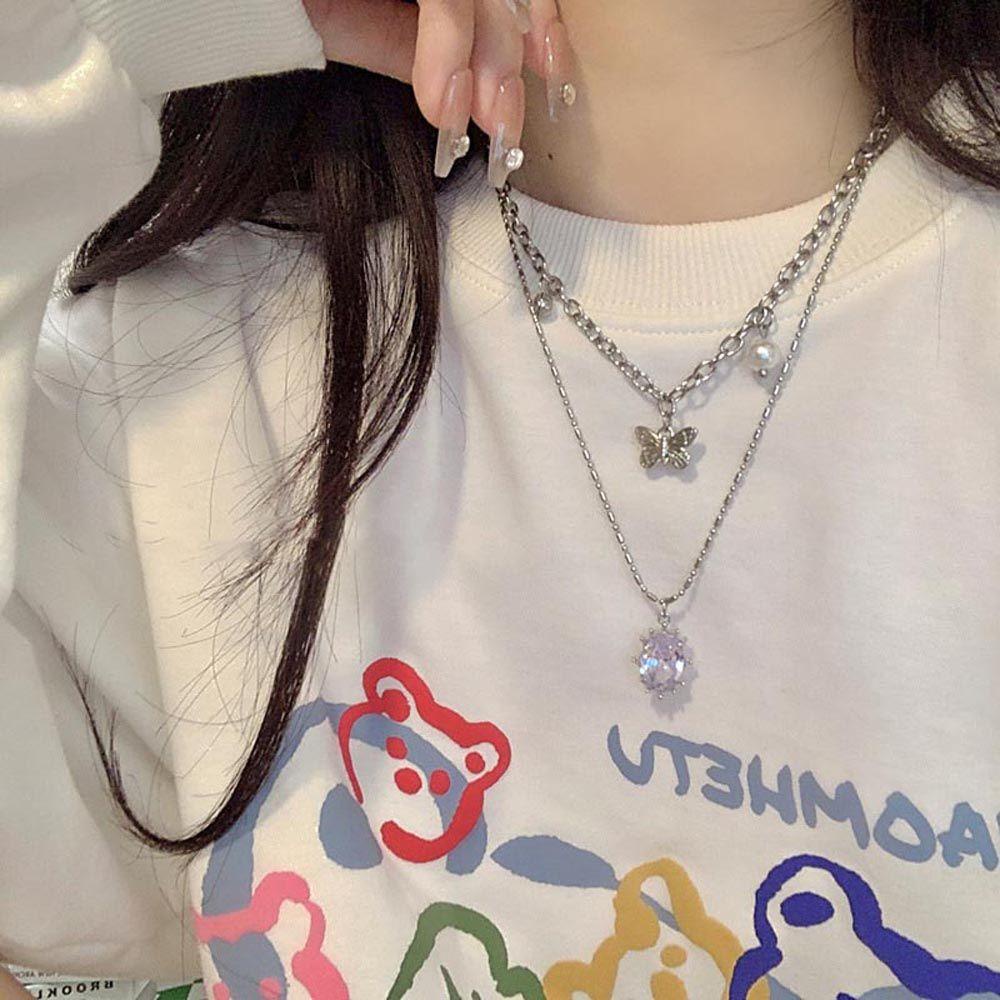 Vòng cổ Hai Lớp Mặt Hình Bướm Thanh Lịch Cho Nữ