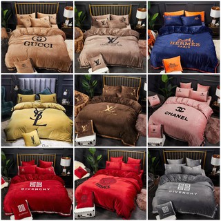 Bộ Chăn Ga Gối Nỉ Nhung Thêu Thương Hiệu 6 Món Cao Cấp, Ga Gối Nỉ Sang Trọng Loại 1