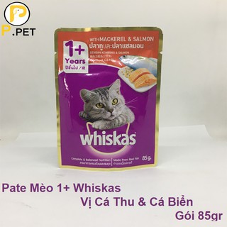 Pate Cho Mèo Tuổi 1+ Whiskas - Pate Cho Mèo - Vị Cá Thu & Cá Hồi - Gói 85gr - P.Petshop