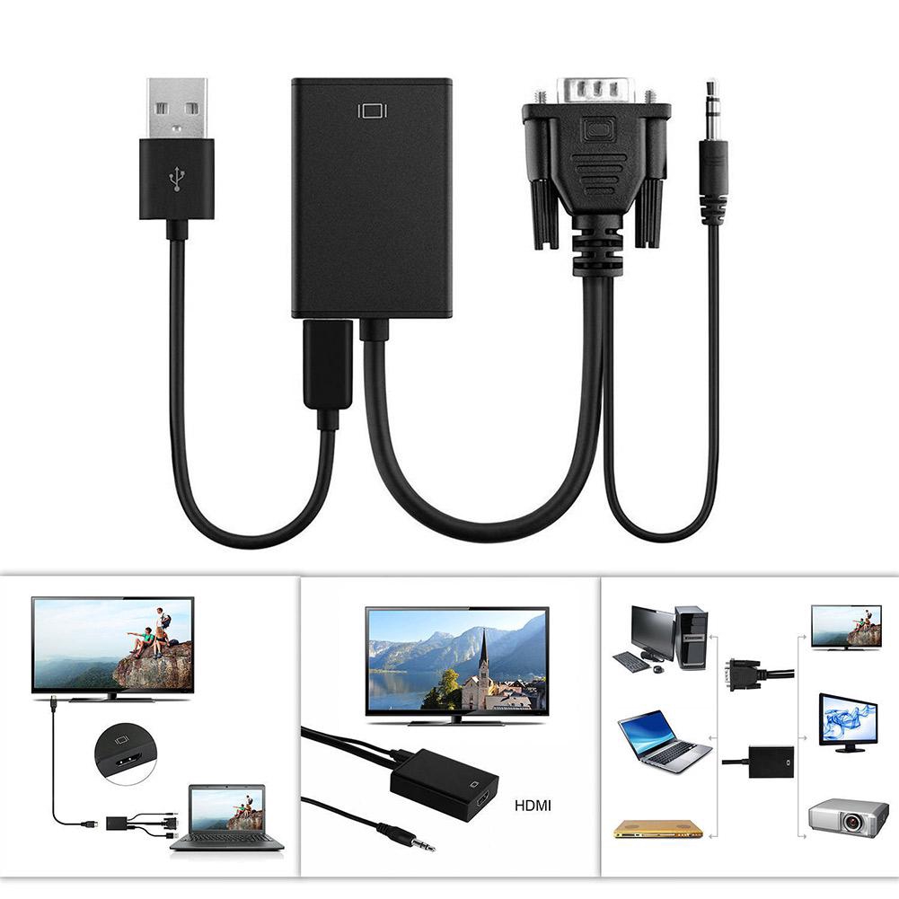 VGA Male To HDMI Đầu ra 1080P HD + TV âm thanh AV Bộ chuyển đổi cáp video HDTV