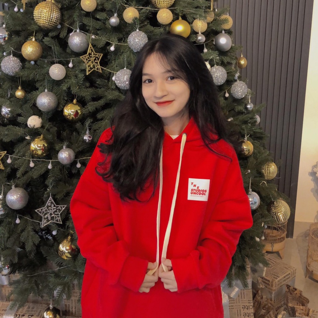 Áo hoodie Đỏ Tết DEUNCOOL BASIC ver 1.0 - Màu Red Cherry - 100% cotton mềm mịn cho nam nữ - ẢNH THẬT