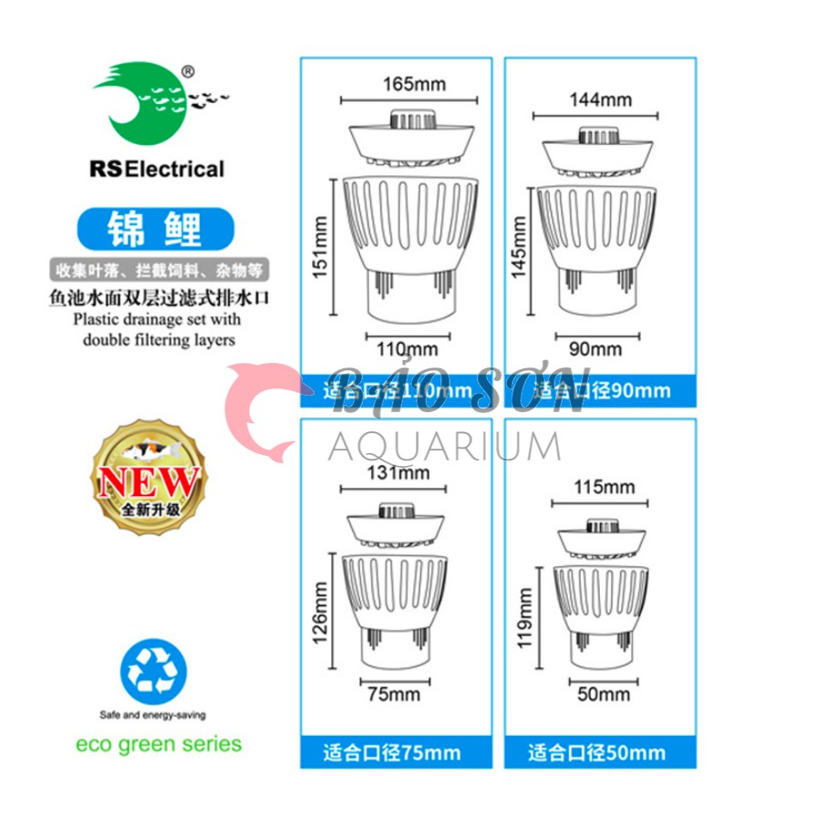 Hút mặt hồ cá koi nhập khẩu phi 50 - 75- 90 -110 thiết kế đẹp - hiệu quả