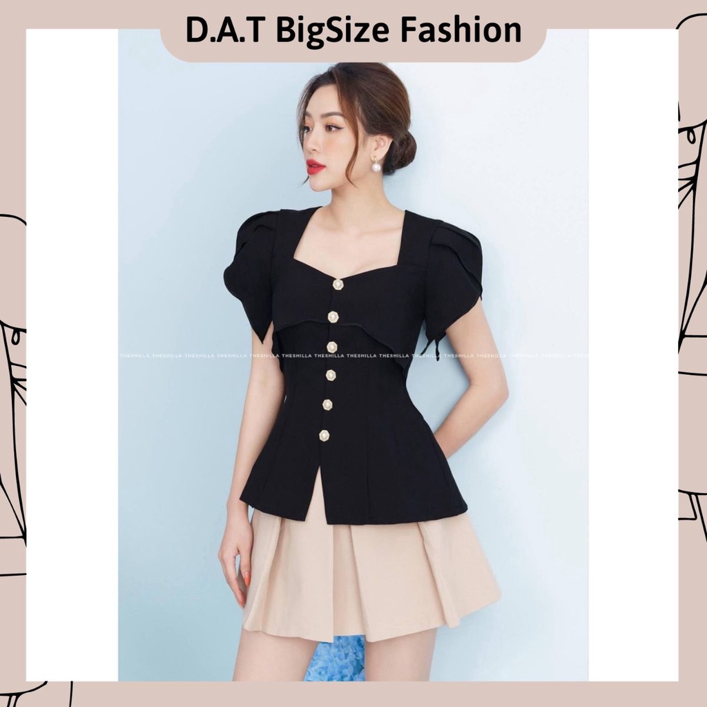 Set Cổ Vuông Phối Nút Tay Bồng Dành Cho Nữ BigSize 50-90kg + Có Bán Lẻ Áo