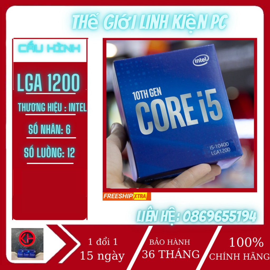 CPU bộ vi xử lý i5 10400 (2.90 Up to 4.30GHz, 12M, 6 Cores 12 Threads) TRAY Chưa Bao Gồm Fan mới nhất