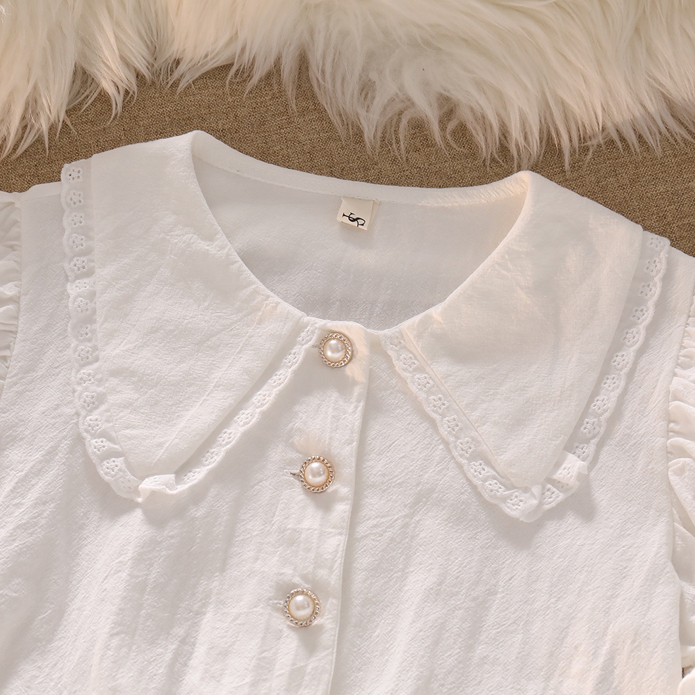 Áo Sơ Mi Tay Ngắn Phồng Cổ Búp Bê Phong Cách Pháp