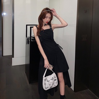 Váy hai dây lệch tà màu đen