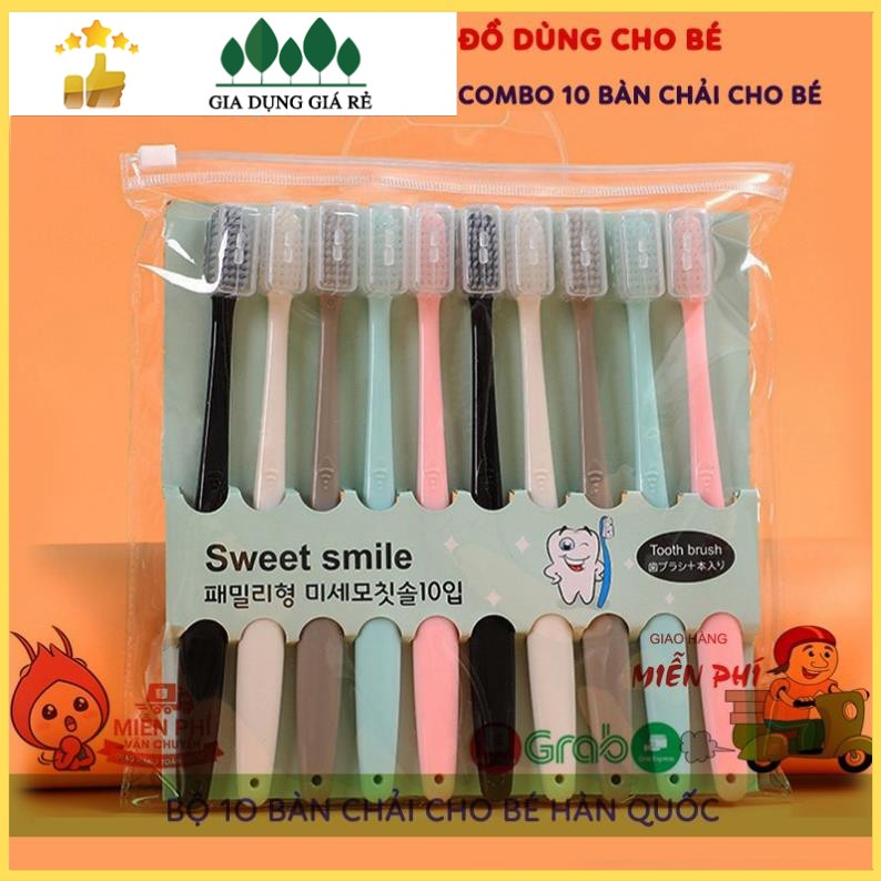 💖Hàng Loại A💖 Bàn Chải Đánh Răng Cho Bé, Bộ 10 Cây Có Lắp Đậy, Chất Liệu Sợi Cotton Mềm Mại, Hàng Nhập Khẩu Hàn Quốc