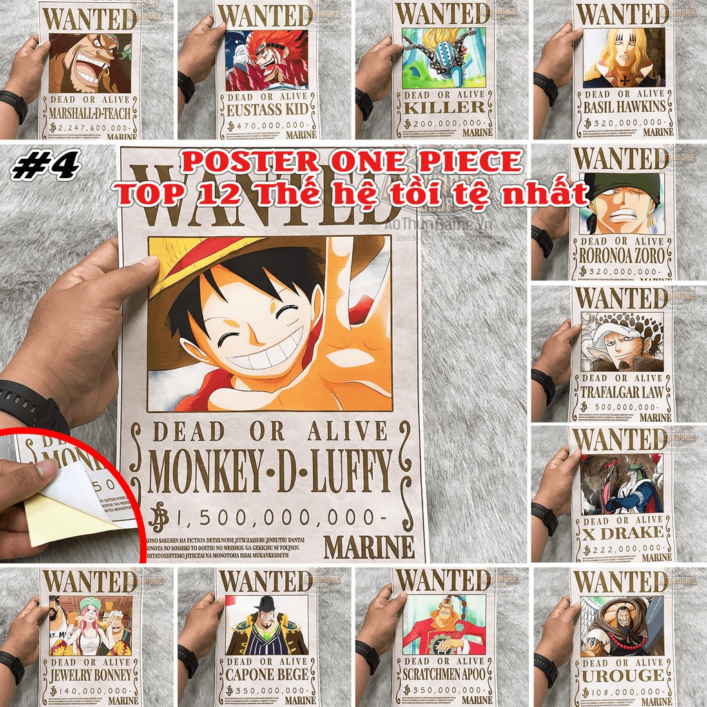 Poster One Piece truy nã Top 12 Thế hệ tồi tệ nhất Tân Thế Giới (Hình dán tường Full HD mới 2020) | Shop AoThunGameVn