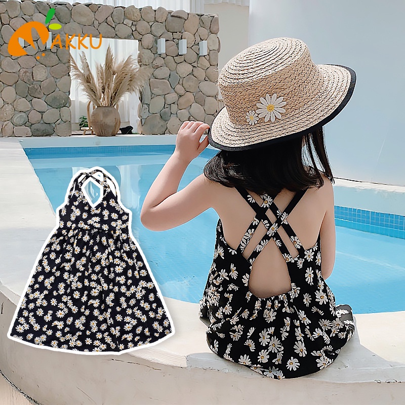 Đầm Voan Hai Dây Hở Lưng Họa Tiết Hoa Cúc Phong Cách Công Chúa Thời Trang Cho Bé Gái