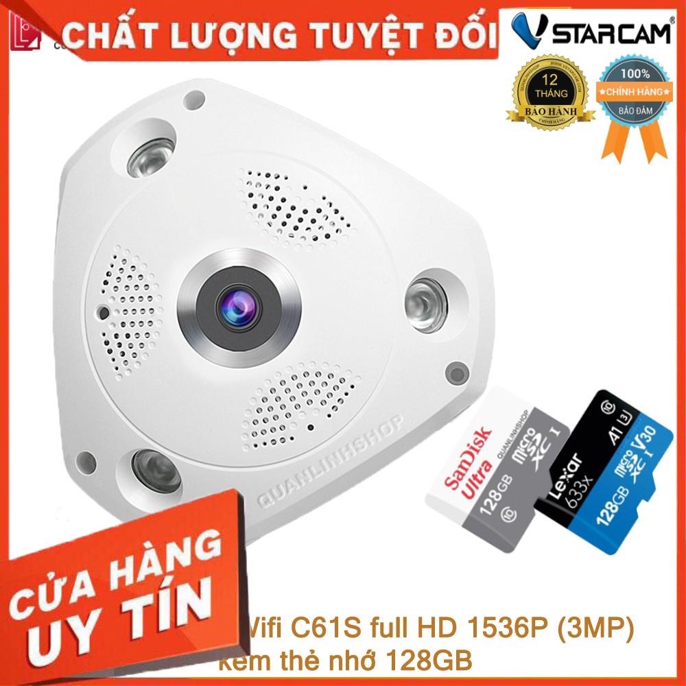 (giá khai trương) Camera Wifi IP Vstarcam C61s full HD 1536P ốp trần, góc rộng 180 độ kèm thẻ 128GB
