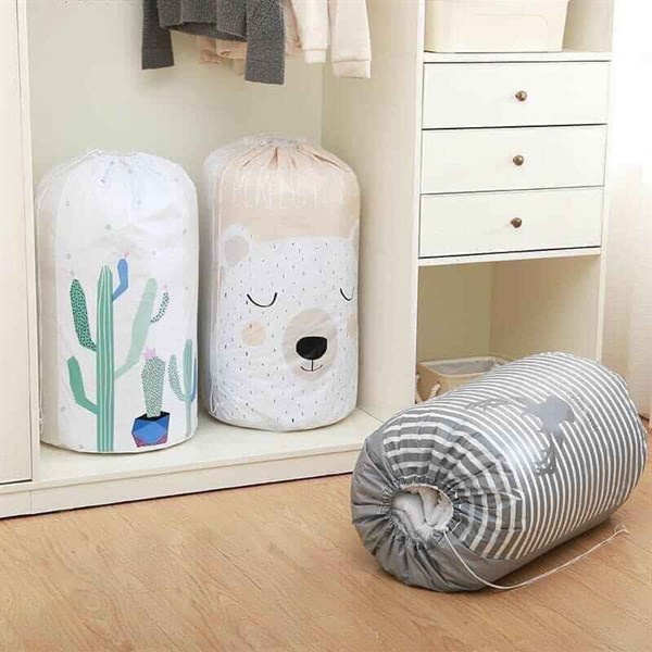 Túi Đựng Chăn Màn Quần Áo Hình Trụ Cỡ Lớn Có Dây Rút Chống Ẩm Chống Thấm