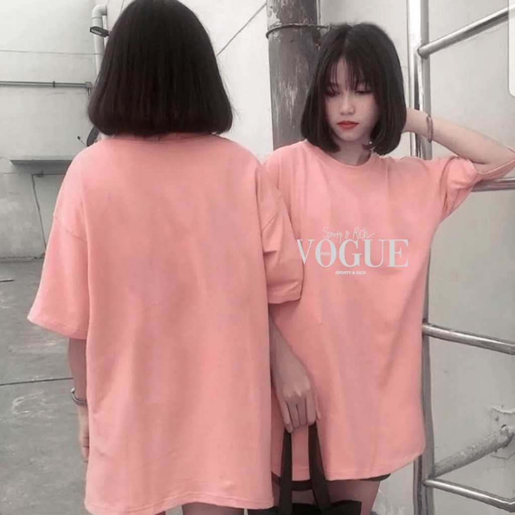 Áo thun tay lỡ VOGUE, áo phông cổ tròn form Unisex thời trang cho nam nữ
