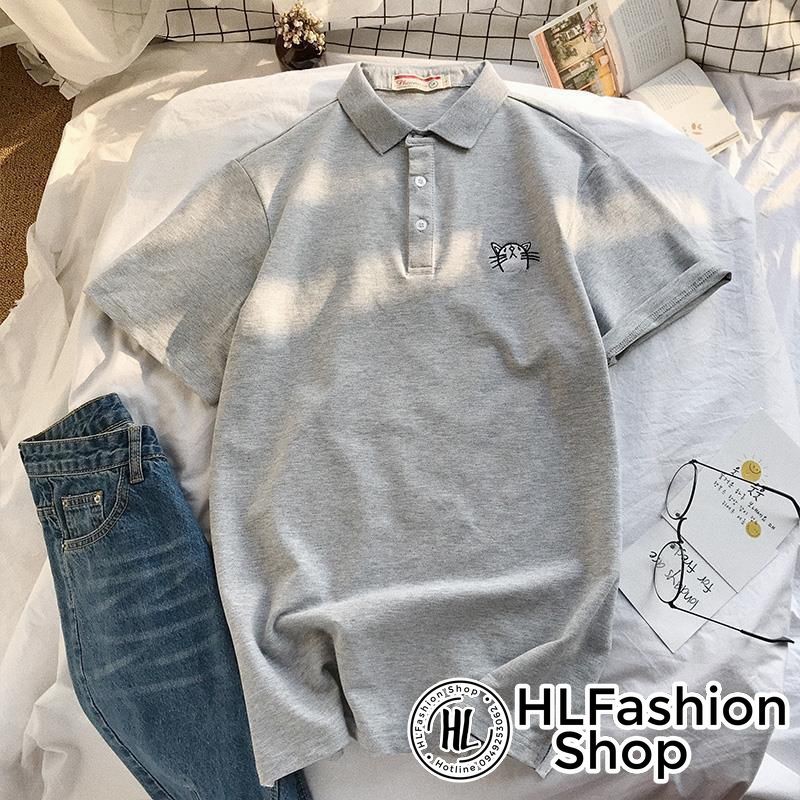 [Mã 11FASHIONSALE1 giảm 10K đơn 50K] Áo polo thun cổ trụ thêu mèo đáng yêu, áo thun size có cổ HLFashion | BigBuy360 - bigbuy360.vn