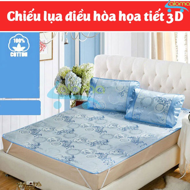 CHIẾU LỤA HOA ĐIỀU HÒA 1M6-2M CỰC MÁT TẶNG 2 VỎ GỐI(CHỈ CÓ xanh))