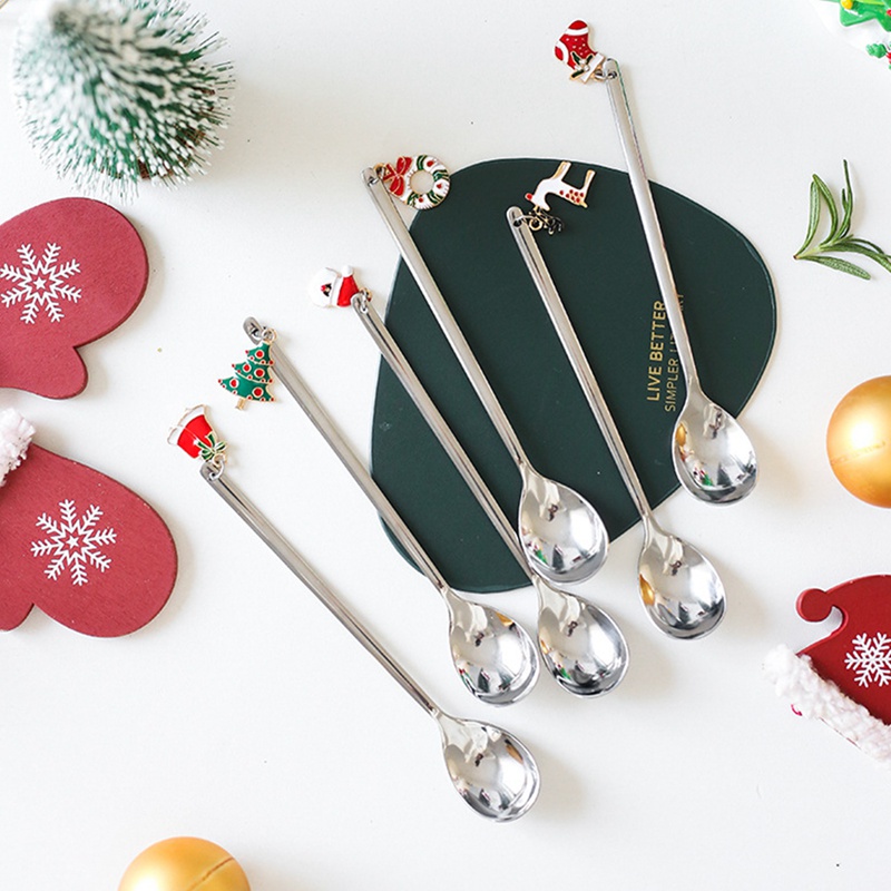 Set 6 Muỗng Nĩa Bằng Thép Không Gỉ Mạ Vàng / Bạc Trang Trí Bàn Ăn Cho Dịp Giáng Sinh / Tiệc Cưới / Giáng Sinh 2022