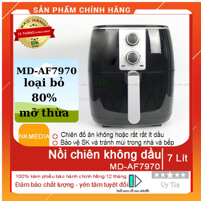 [ Chính Hãng ] Nồi Chiên Không Dầu Nhập Khẩu Media -7 lít -MD-AF7970-Loại Bỏ 80% Lượng Mỡ Thừa-Bảo Hành 12 Tháng