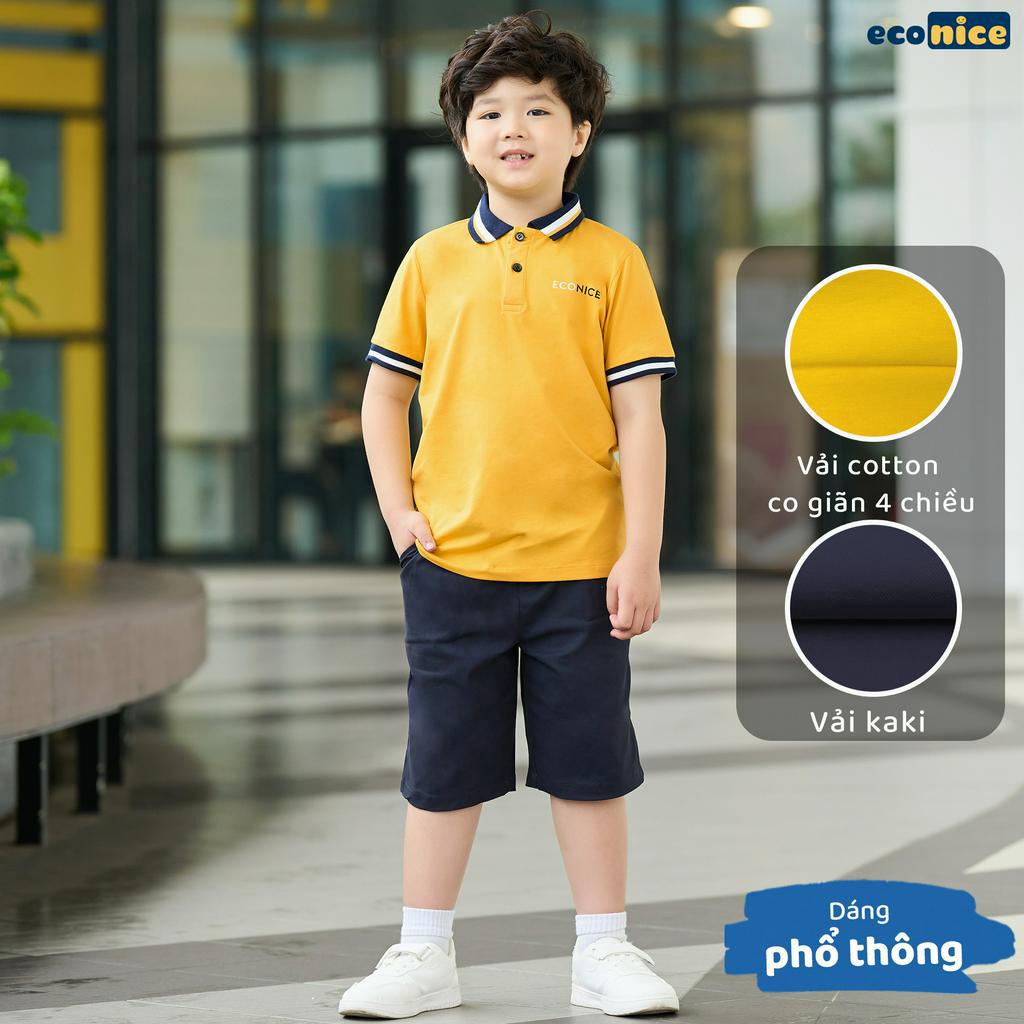 Bộ quần áo thun phông polo cho bé trai style Hàn Quốc Econice A101-Q20 . Size đại trẻ em 5, 6, 8, 10, 11,12 tuổi