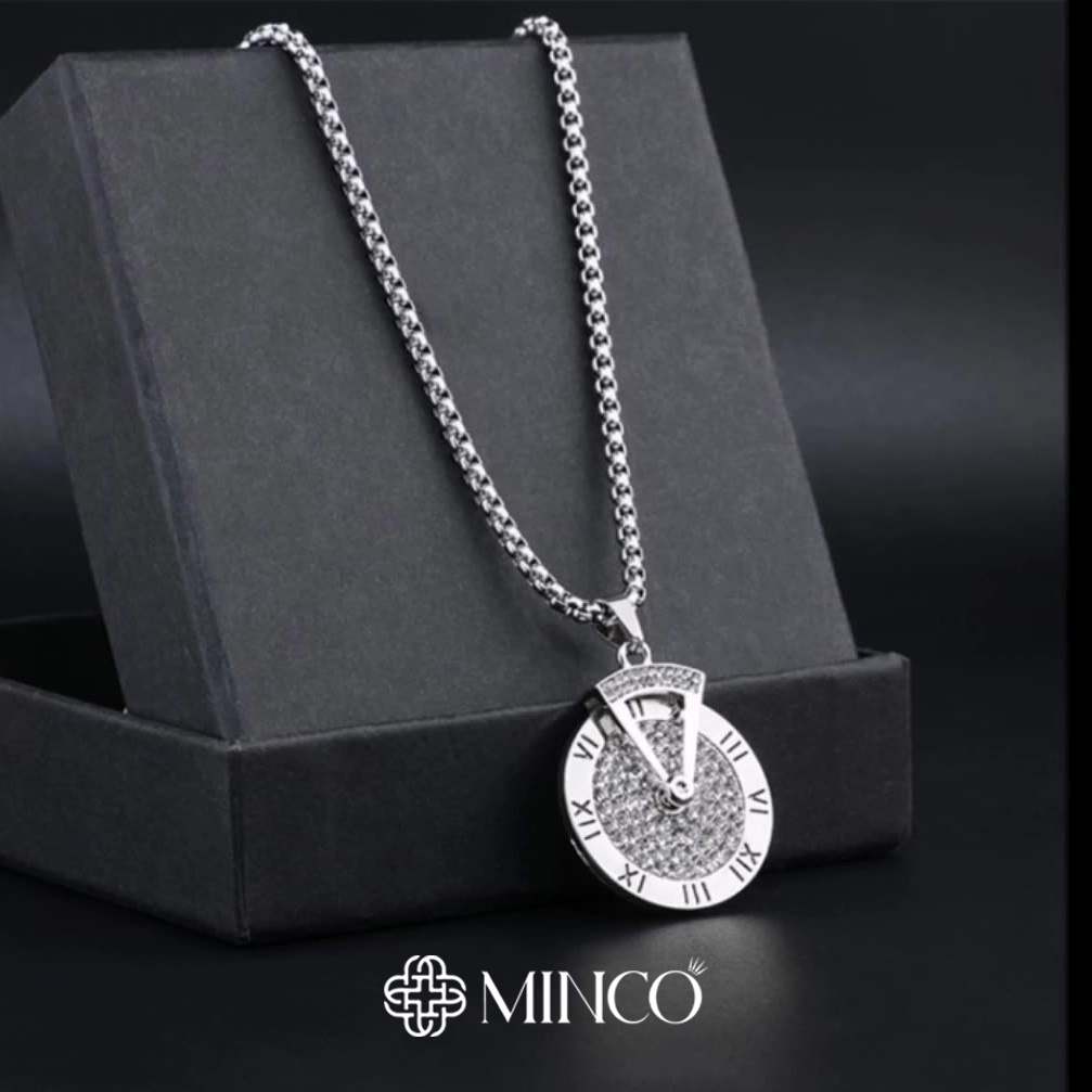 Dây Chuyền Nam đồng hồ la mã Minco Accessories Màu Bạc thái đen 925 Chất Liệu Titan Không Gỉ DT76