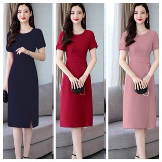 Đầm trung niên- đầm xòe dự tiệc xẻ tà bo eo duyên dáng sang trọng