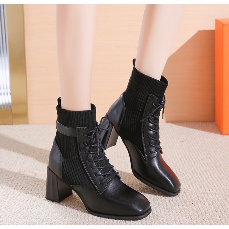 Bốt cao gót 7P cổ len boot nữ