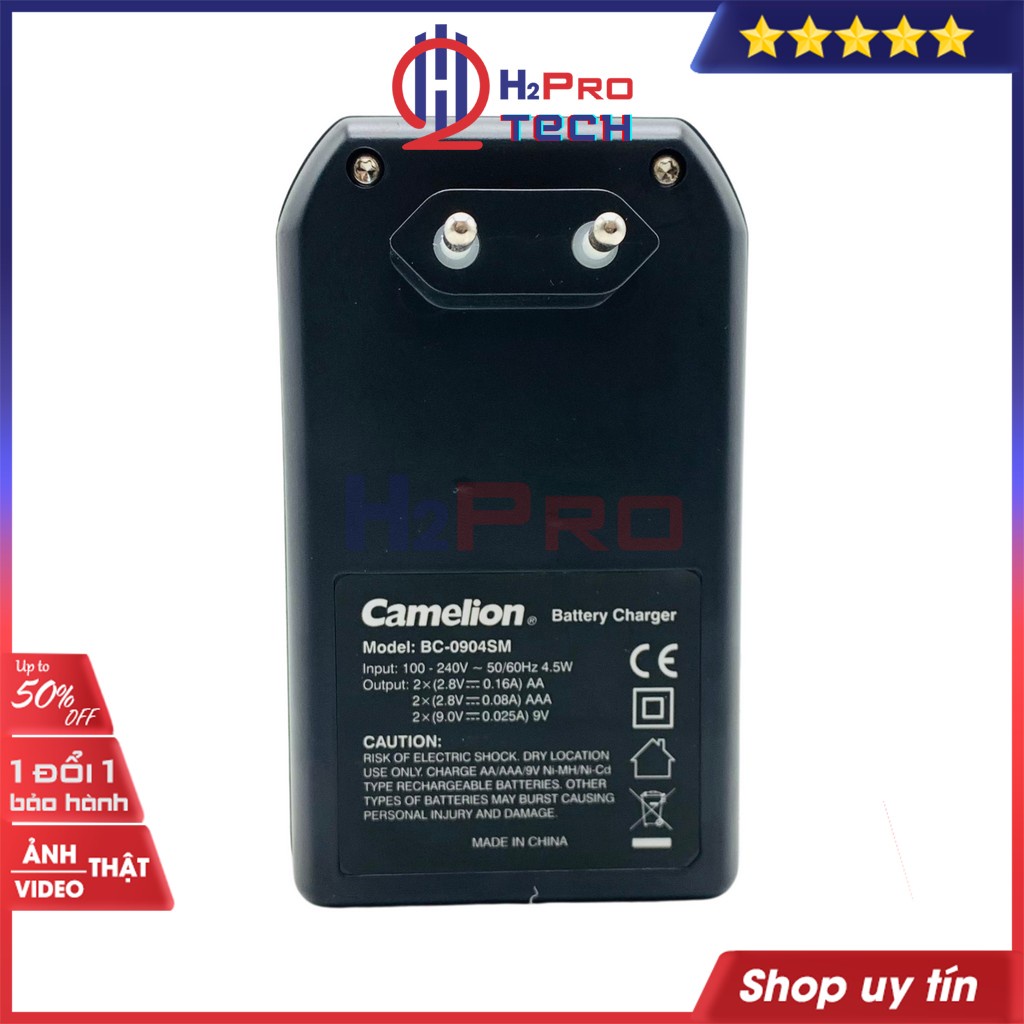 Sạc Pin Tiểu, Sạc Pin AA AAA Camelion BC-0904SM Chính Hãng, Nạp Pin Vuông 9V Đa Năng, Nạp Nhanh, Tiện Dụng-H2Pro Tech