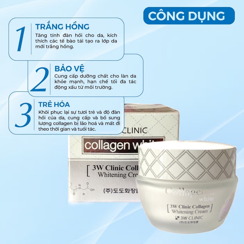 Kem Trắng Da Dưỡng Ẩm Chống Lão Hóa Chiết Xuất Collagen 3w Clinic Hàn Quốc 50ml Giúp Da Trắng Sáng Và Mềm Mịn Tự Nhiên