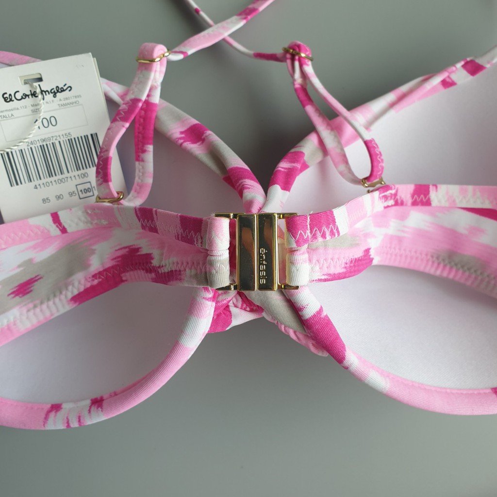 Bộ bơi hai mảnh hồng hoạ tiết ngang đẩy ngực Enfasis xuất khẩu Ý