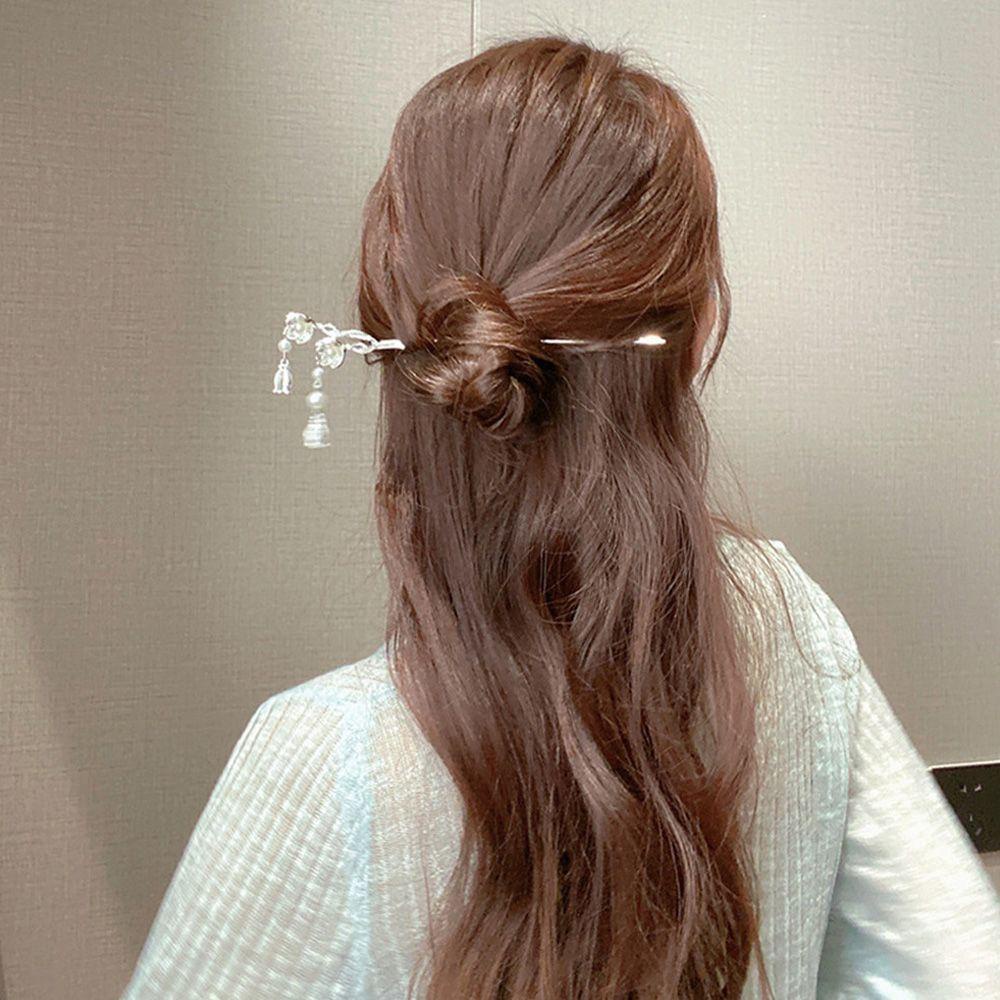 Trâm Cài Tóc Kim Loại Phối Tua Rua Kiểu Hán Phục Dễ Thương