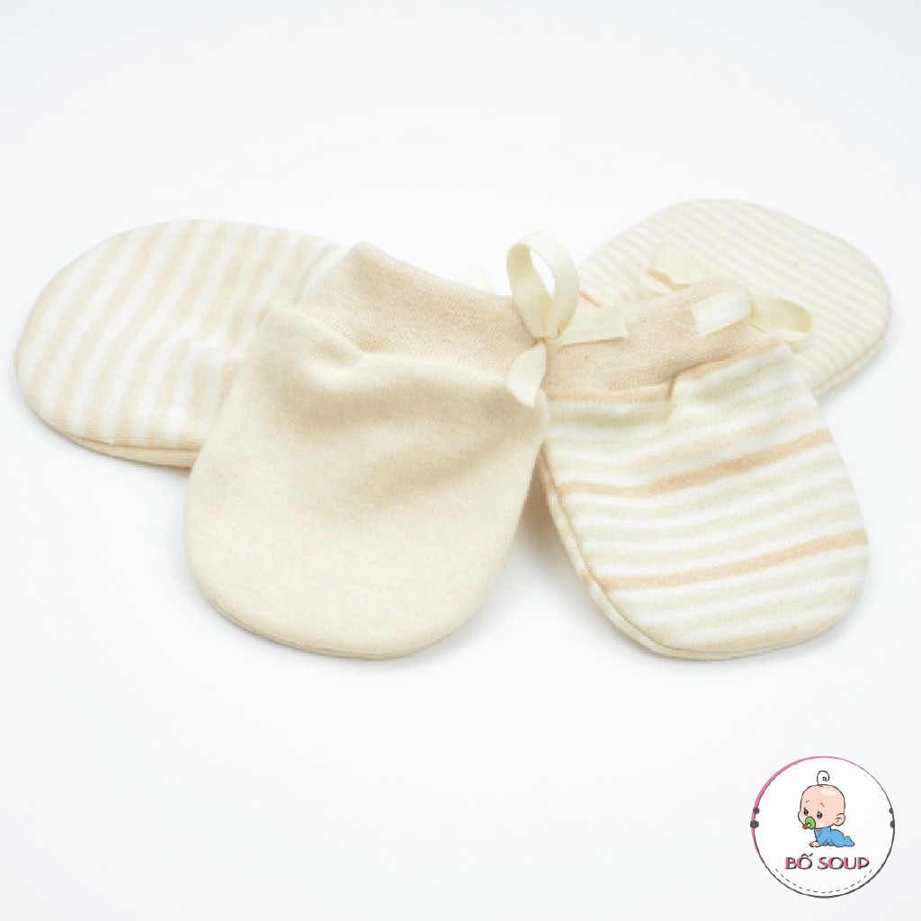 Bao tay cho bé sơ sinh, vải Cotton hữu cơ tự nhiên có dây buộc Shop Bố Soup