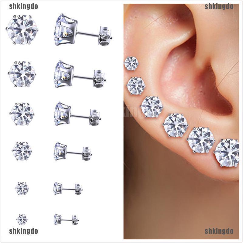 Bộ 6 đôi bông tai thép không gỉ kiểu đinh tán đính đá sang trọng cho nữ