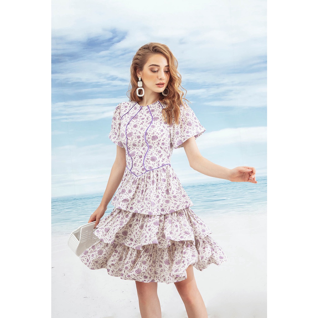 SÒ VINTAGE - JIMY Đầm hoa hở lưng xếp tầng