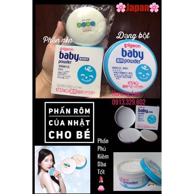 Phấn Rôm Của Nhật Cho Bé ( Phấn Nén Shiseido, Phấn Wakado, Phấn Nén Pigeon, Phấn Pigeon, Phấn Penaten)