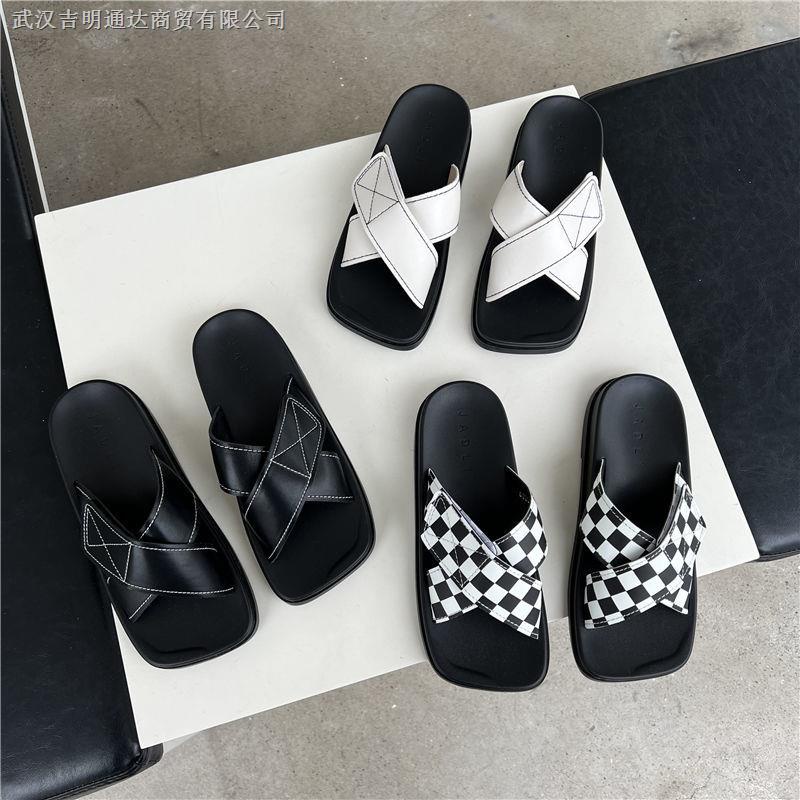 Dép Sandal Roman Đế Dày Quai Chéo Sọc Ca Rô Đen Trắng Phong Cách La Mã Cổ Điển Dễ Phối Đồ Thời Trang Cho Nữ 2022