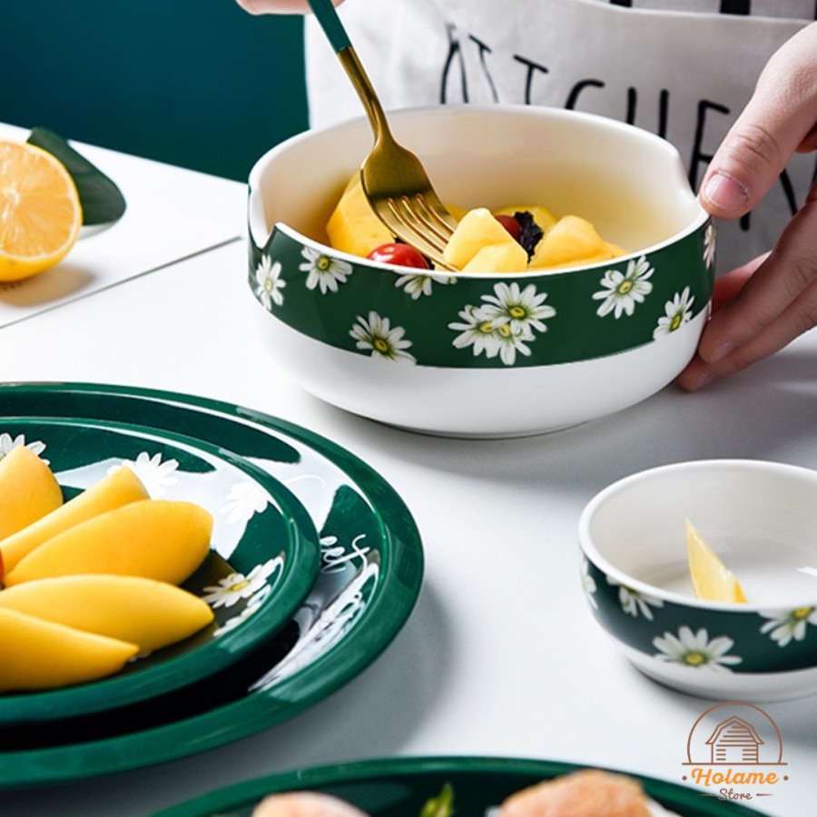 Chén dĩa , bát đĩa ăn sứ , muỗng thìa họa tiết xinh xắn Holame