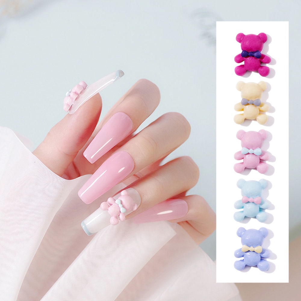 [Hàng mới về] Set 10 phụ kiện đính trang trí móng tay nghệ thuật hình gấu hoạt hình 3D nhiều màu sắc tùy chọn đáng yêu