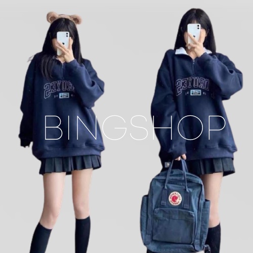 Áo khoác nữ ullzzang nỉ bông khóa cổ Bingshop vài dày đẹp freeship