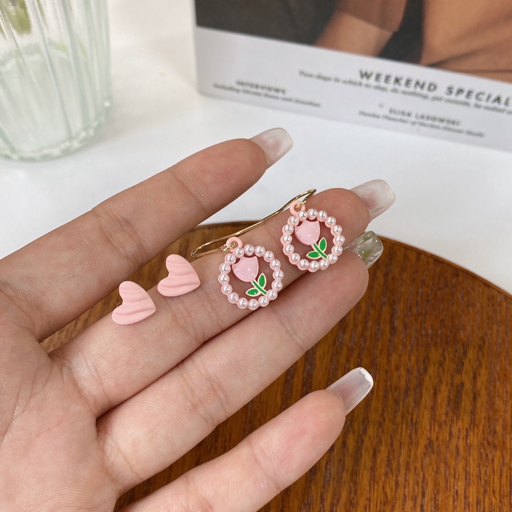 Bông Tai Mạ Bạc 925 Hình Hoa Tulip Đính Ngọc Trai Phong Cách Hàn Quốc