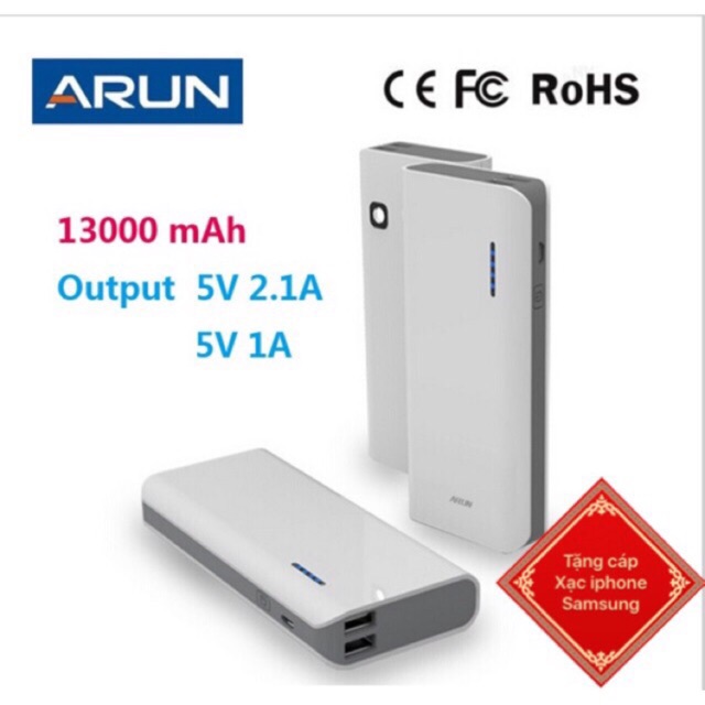 [Mã ELFLASH5 giảm 20K đơn 50K] Sạc Dự Phòng Chính Hãng Arun 13000mAh Y625 - BH 1 năm