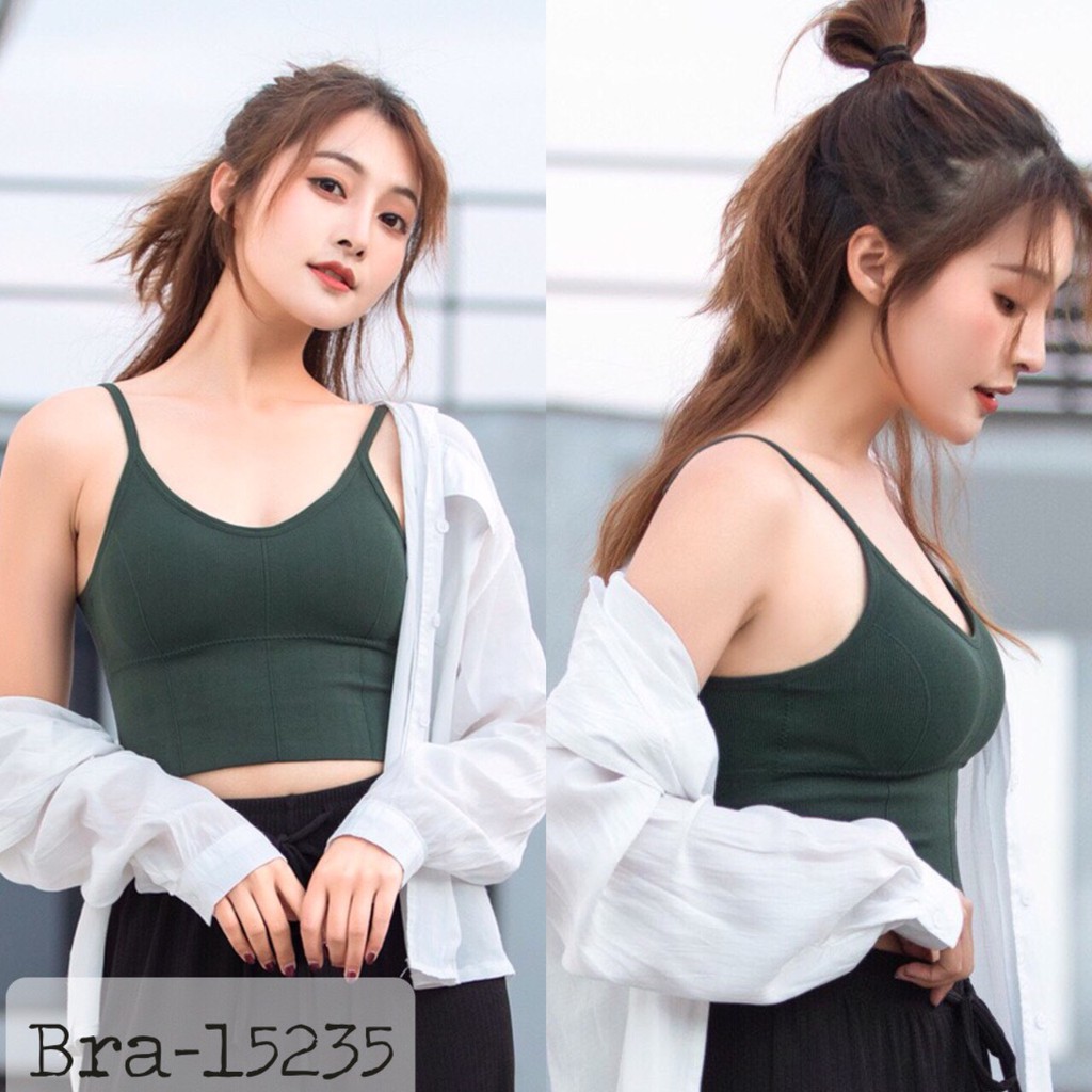 15235 - Trắng,Đen,Rêu - Áo BIG SIZE Bra 2 dây có mút lót dài - SN<110 | BigBuy360 - bigbuy360.vn