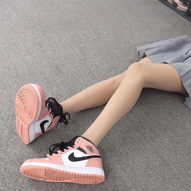 Giày thể thao JD1 Jordan 1 Mid Hồng Cổ cao Cao Cấp Nhập Khẩu bản JD Pink Black