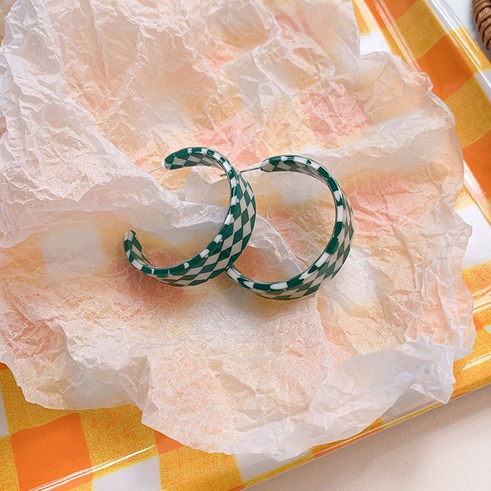 Khuyên Tai Dạng Hạt Resin Hình Chữ C Kẻ Sọc Caro Thanh Lịch Làm Quà Tặng Cho Bạn Gái