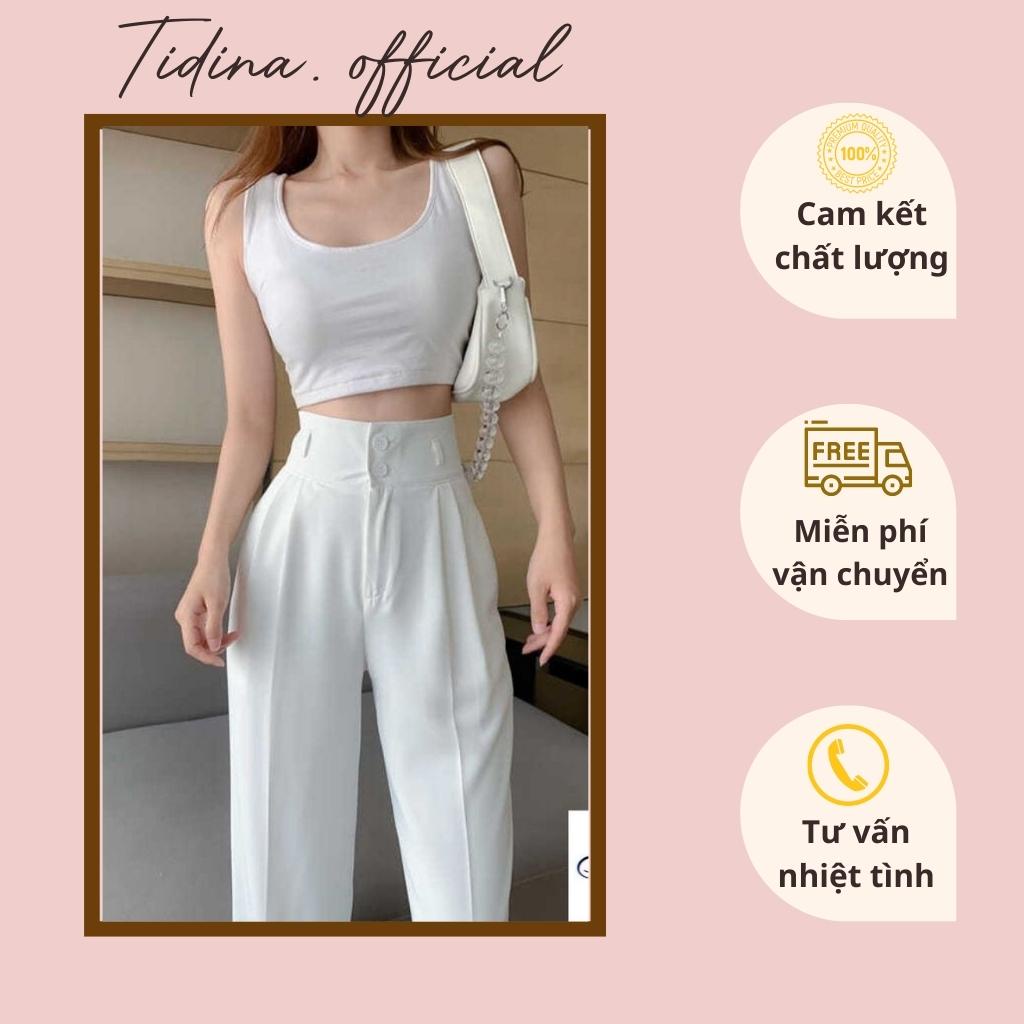 Quần ống rộng nữ TIDINA Quần ống suông nữ lưng cao 2 khuy phong cách thời trang Hàn Quốc Q.190